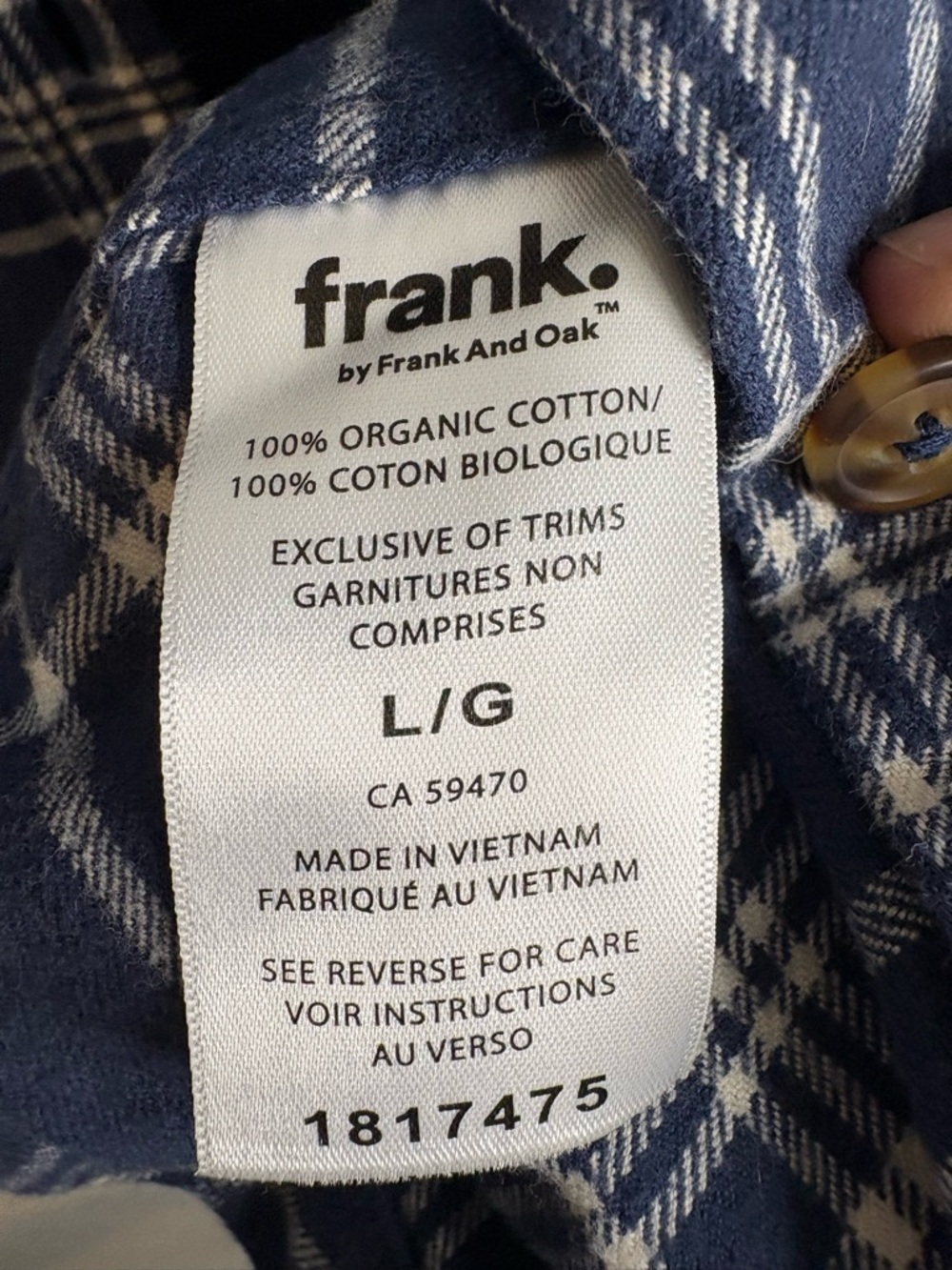 Frank By Frank and Oak Organic Cotton Flannel Button Shirt Shacket Women’s Large - Picture 4 of 6